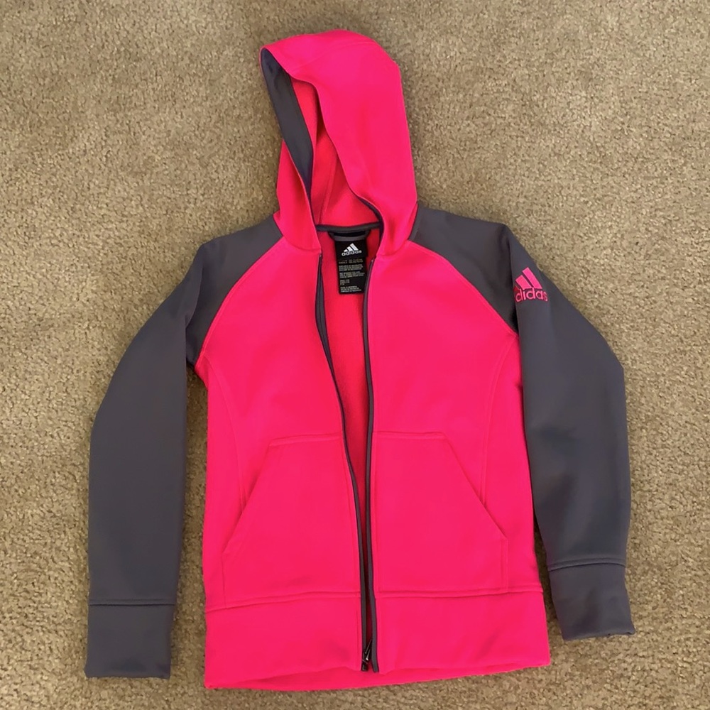 Adidas pink and gray full zip hoodie, fleece lined, size small(7/8), NEVER WORN